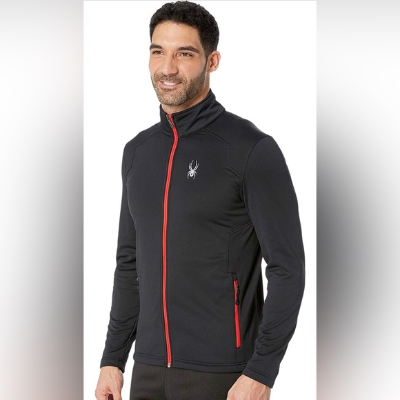 NWT Spyder Men's Chambers Full Zip Hard Face Tech Fleece Size XL (Black/Red) - Picture 3 of 10